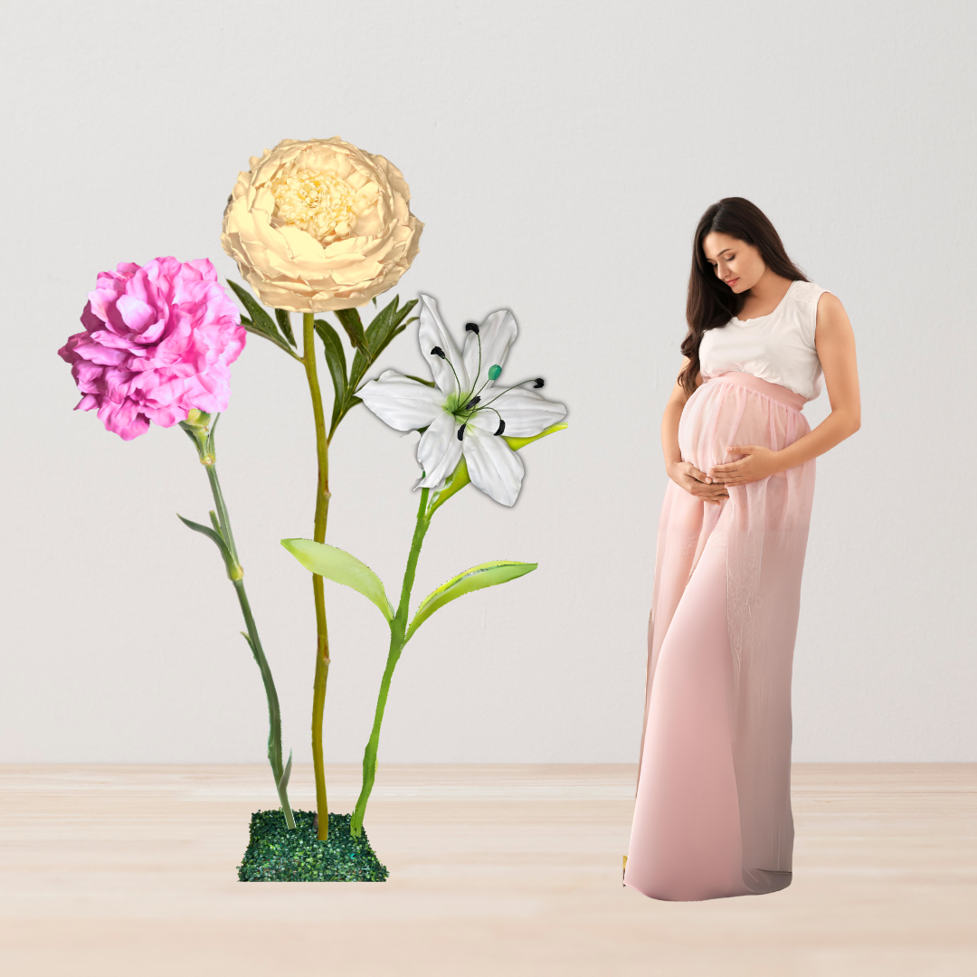 Bundle of Joy Giant Flower Backdrop – Featuring Yellow Peonies, Pink Carnations, and White Lilies