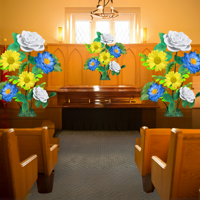 Peaceful Waters Giant Flower Backdrop – Featuring Blue Water Lilies, White Roses, and Yellow Daisies