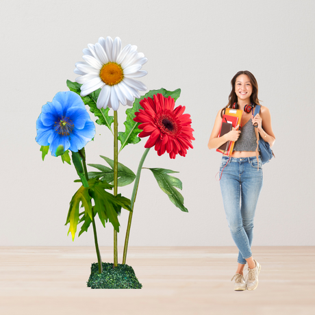 Stars and Stripes Giant Flower Backdrop – Featuring Red Gerberas, White Daisies, and Blue Poppies