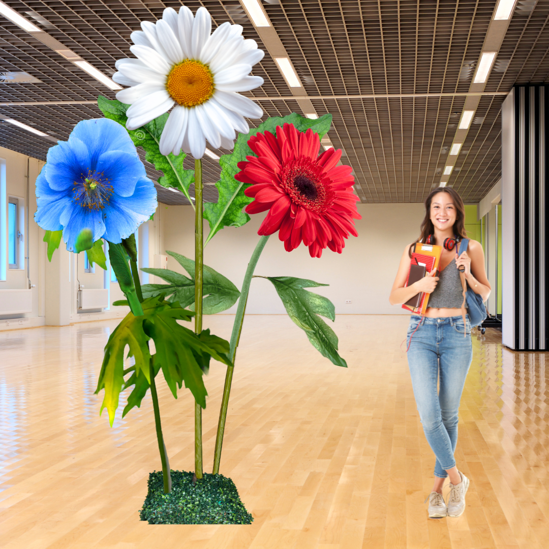 Stars and Stripes Giant Flower Backdrop – Featuring Red Gerberas, White Daisies, and Blue Poppies