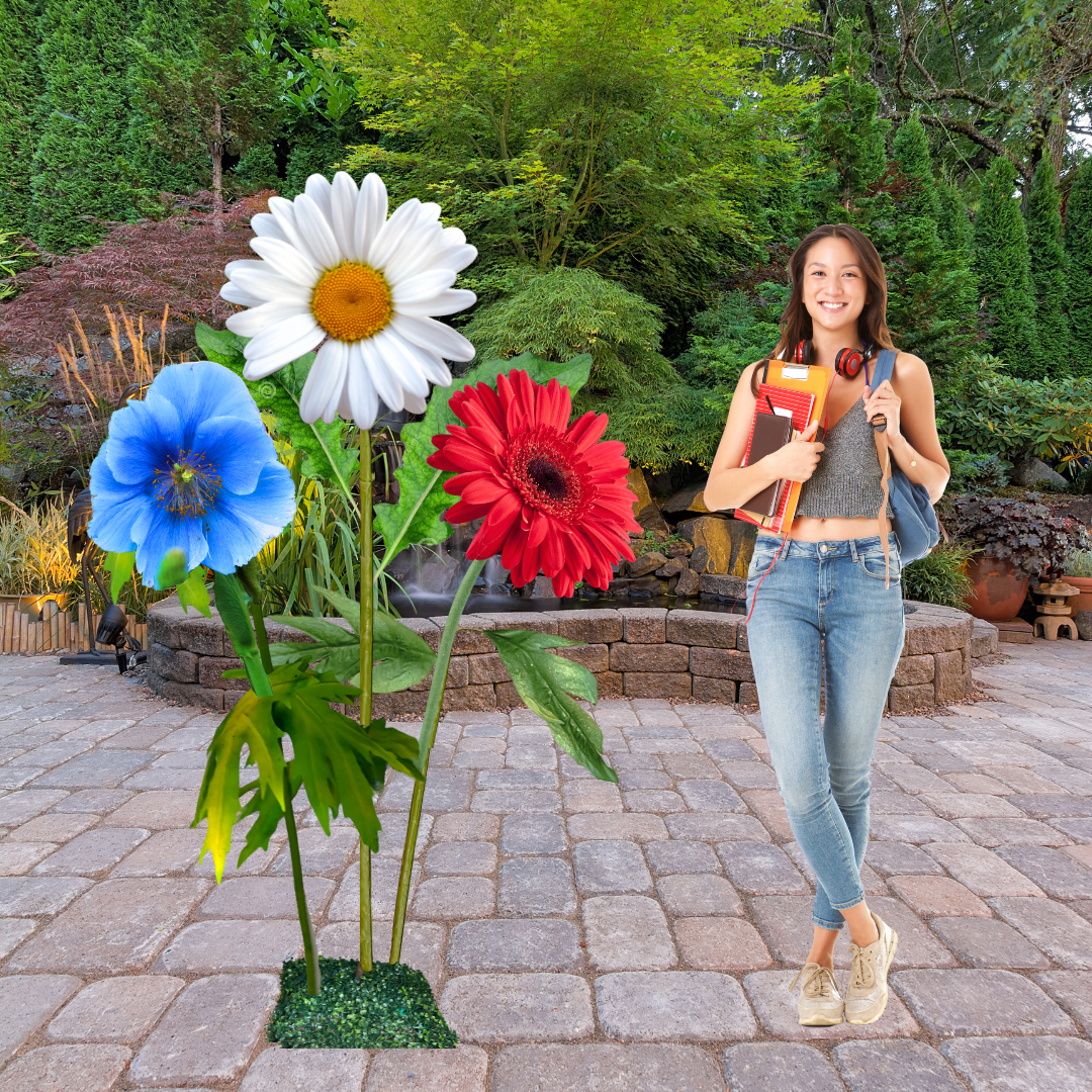 Stars and Stripes Giant Flower Backdrop – Featuring Red Gerberas, White Daisies, and Blue Poppies