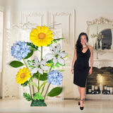 New Life Giant Flower Backdrop – Featuring Blue Hydrangeas, White Lilies, and Yellow Daisies