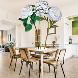 All-White Elegance Tall Table Centerpiece – White Hydrangea, White Rose, and White Peony, 18" and 12" Diameter Flowers