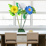 Peaceful Waters Tall Table Centerpiece – Blue Water Lily, White Rose, and Yellow Daisy, 16" Diameter Flowers