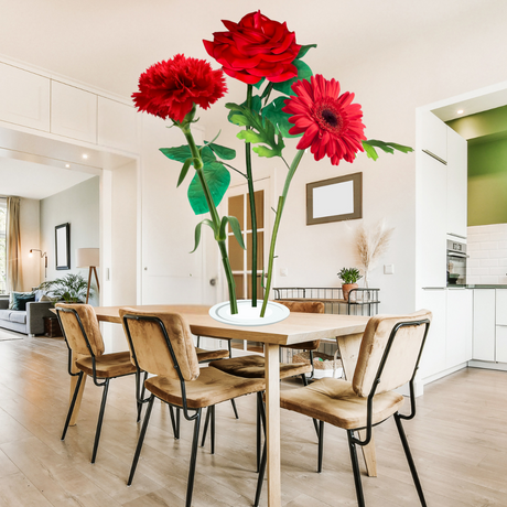 All Red Passion Tall Table Centerpiece – Red Rose, Red Gerbera, and Red Carnation, 16" Diameter Flowers