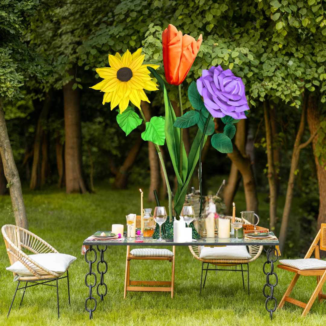 New Joy Tall Table Centerpiece – Sunflower, Tulip and Rose, 12" and 18" Diameter Flowers