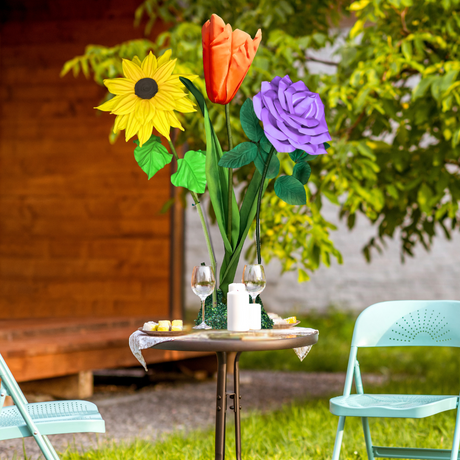 New Joy Tall Table Centerpiece – Sunflower, Tulip and Rose, 16" Diameter Flowers