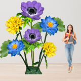 Flourishing Growth Giant Flower Backdrop – Featuring Yellow Marigolds, Blue Water Lilies, and Lavender Anemones