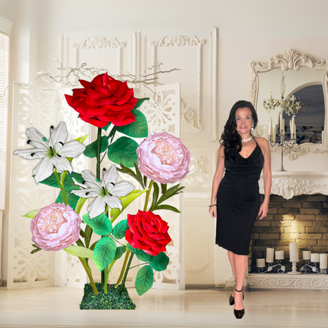 Everlasting Love Giant Flower Backdrop – Featuring Red Roses, White Lilies, and Pink Peonies