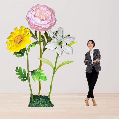 Heaven’s Peace Giant Flower Backdrop – Featuring White Lilies, Pale Pink Peonies, and Soft Yellow Daisies