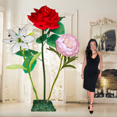 Everlasting Love Giant Flower Backdrop – Featuring Red Roses, White Lilies, and Pink Peonies