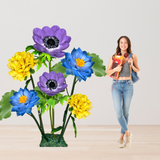 Flourishing Growth Giant Flower Backdrop – Featuring Yellow Marigolds, Blue Water Lilies, and Lavender Anemones