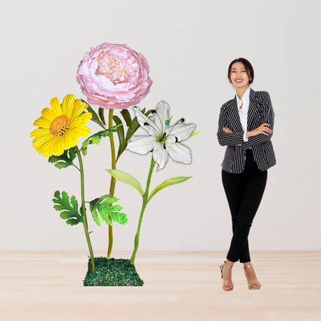 Heaven’s Peace Giant Flower Backdrop – Featuring White Lilies, Pale Pink Peonies, and Soft Yellow Daisies