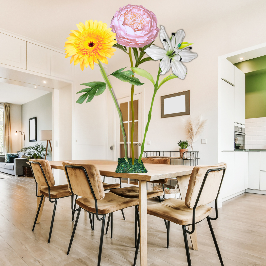 Baby’s First Light Tall Table Centerpiece – Pink Peony, White Lily, and Soft Yellow Gerbera, 18" and 12" Diameter Flowers