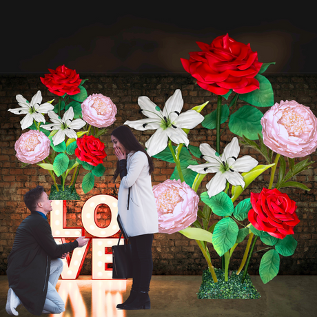 Everlasting Love Giant Flower Backdrop – Featuring Red Roses, White Lilies, and Pink Peonies