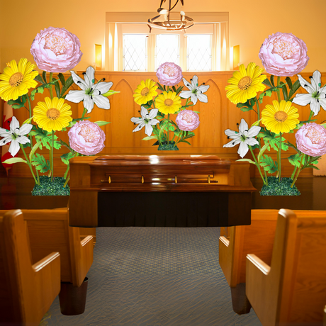 Heaven’s Peace Giant Flower Backdrop – Featuring White Lilies, Pale Pink Peonies, and Soft Yellow Daisies