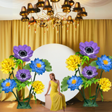 Flourishing Growth Giant Flower Backdrop – Featuring Yellow Marigolds, Blue Water Lilies, and Lavender Anemones