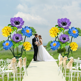 Flourishing Growth Giant Flower Backdrop – Featuring Yellow Marigolds, Blue Water Lilies, and Lavender Anemones