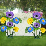 Flourishing Growth Giant Flower Backdrop – Featuring Yellow Marigolds, Blue Water Lilies, and Lavender Anemones