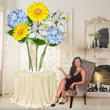 New Life Tall Table Centerpiece – Blue Hydrangea, White Lily, and Yellow Daisy, 18" and 12" Diameter Flowers