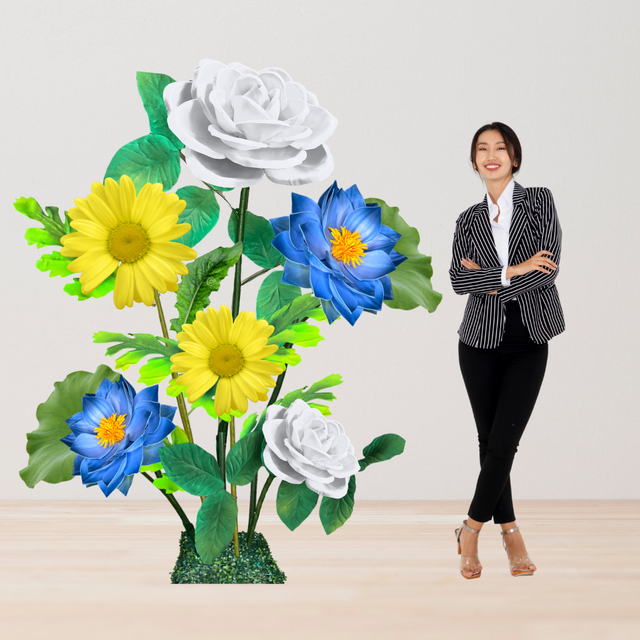 Peaceful Waters Giant Flower Backdrop – Featuring Blue Water Lilies, White Roses, and Yellow Daisies