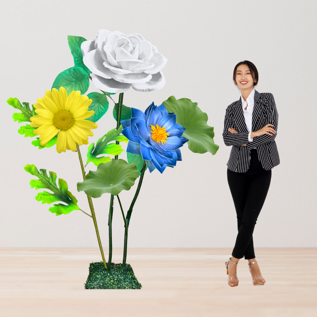 Peaceful Waters Giant Flower Backdrop – Featuring Blue Water Lilies, White Roses, and Yellow Daisies