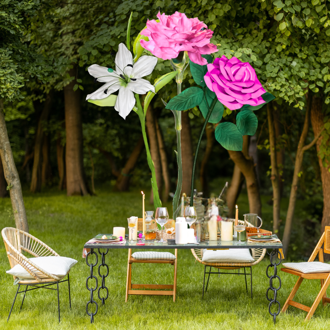 Blessings Abound Tall Table Centerpiece – Pink Carnation, White Lily, and Fuschia Roses, 18" and 12"Diameter Flowers