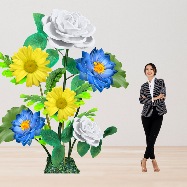 Peaceful Waters Giant Flower Backdrop – Featuring Blue Water Lilies, White Roses, and Yellow Daisies