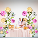 Bundle of Joy Giant Flower Backdrop – Featuring Yellow Peonies, Pink Carnations, and White Lilies