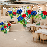 Patriot’s Pride Giant Flower Backdrop – Featuring Red Roses, White Lilies, and Blue Anemones