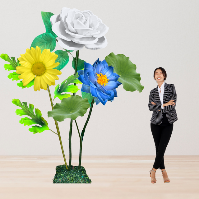 Peaceful Waters Giant Flower Backdrop – Featuring Blue Water Lilies, White Roses, and Yellow Daisies