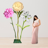 Bundle of Joy Giant Flower Backdrop – Featuring Yellow Peonies, Pink Carnations, and White Lilies