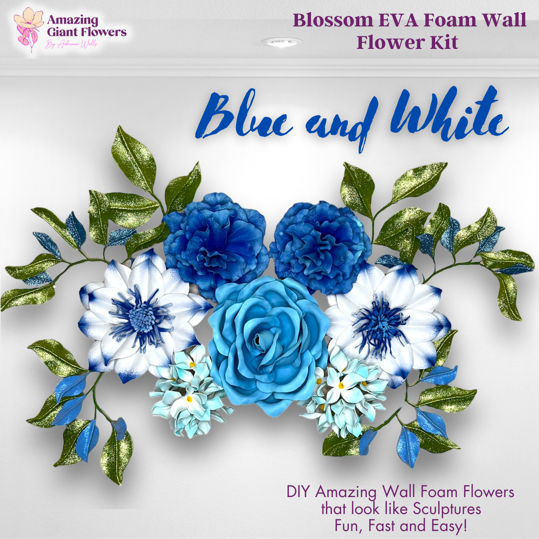 Blues and Whites DIY Foam Wall Flower Kit