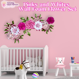 Pinks and Whites Wall Foam Flower Set, Nursery room decor