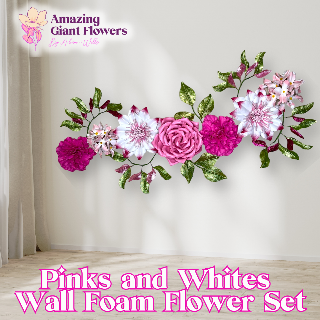 Pinks and Whites Wall Foam Flower Set, Nursery room decor