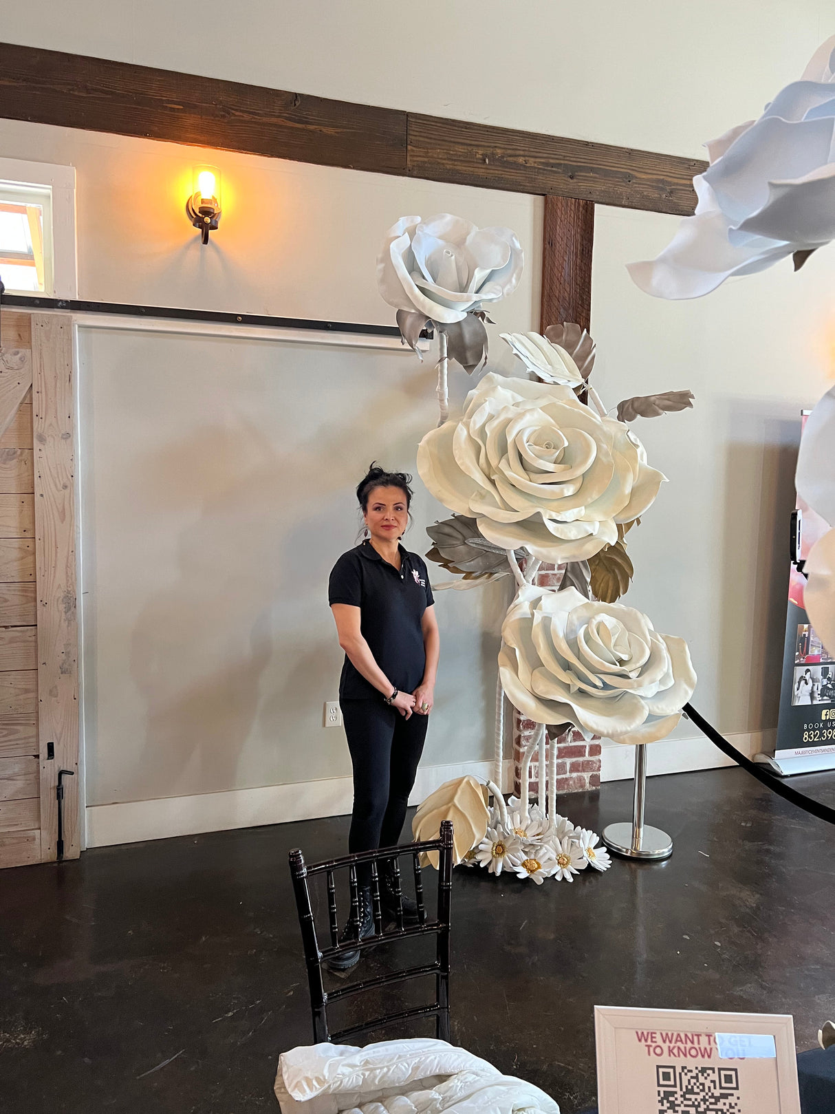 Church Stage Decor Ideas: Giant White Rose Arrangement