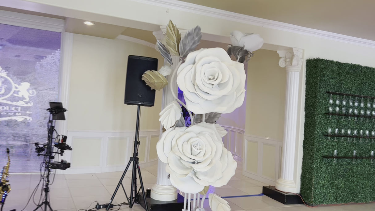 Church Stage Decor Ideas: Giant White Rose Arrangement