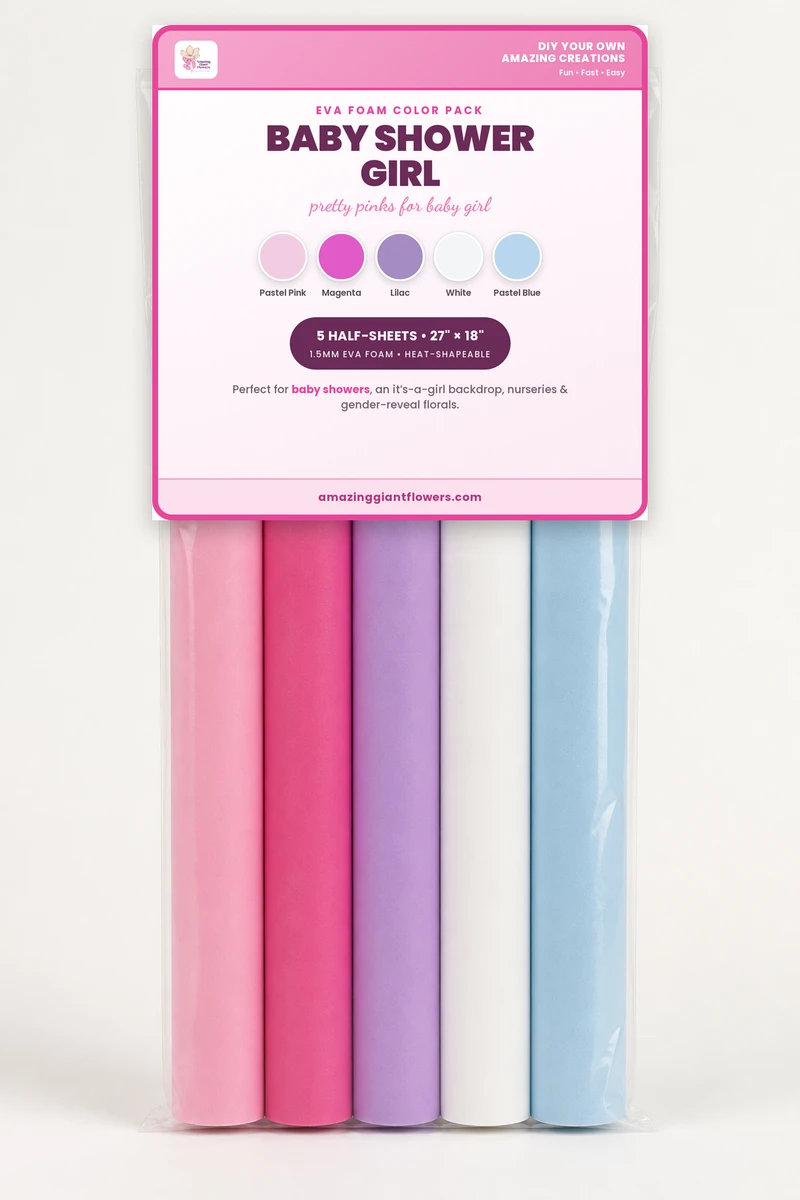 Baby Shower Girl EVA Foam Color Pack | 5 Half-Sheets 27"x18" 1.5mm