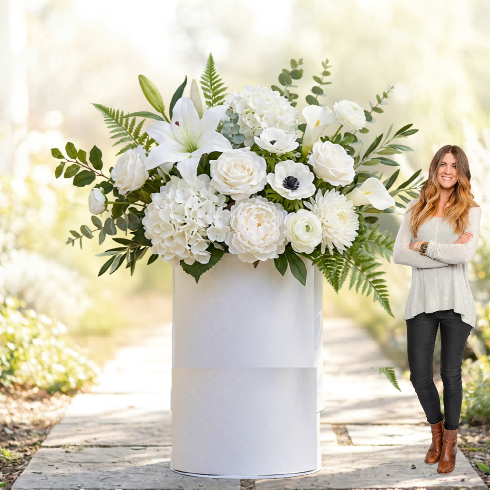 Giant flower rental near me Houston TX — white and green wedding ceremony decor