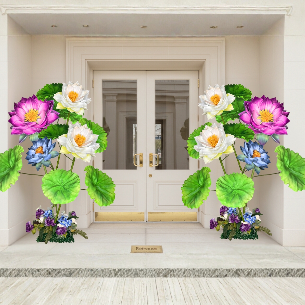 Sweetheart table flower backdrop with 8 freestanding giant foam flower clusters in mixed spring colors